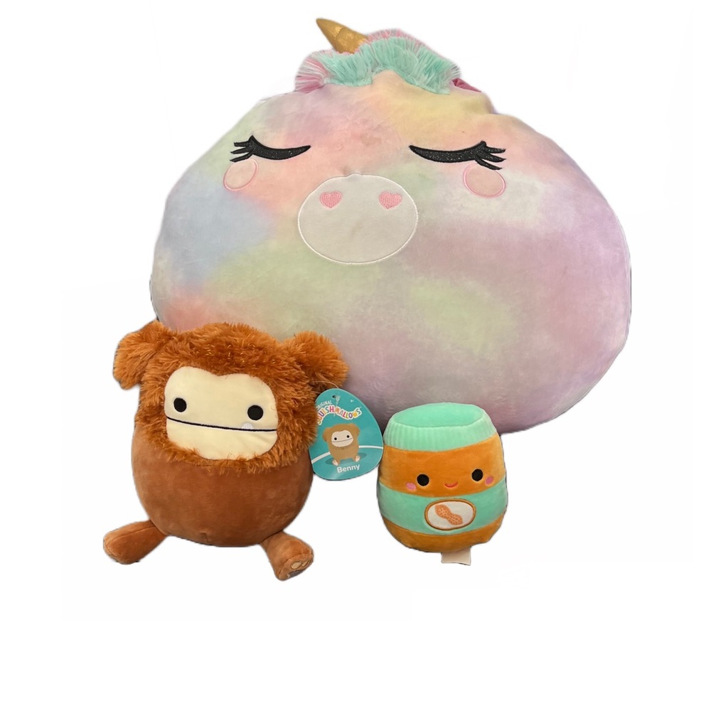 Squishmellows: Bigfoot, peanut butter, unicorn